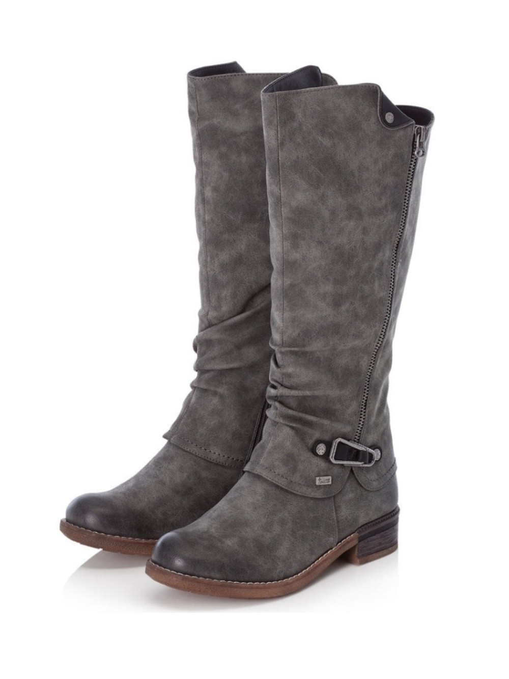 Rieker Fabrizia Tall Riding Comfort Boots Lined Zip Up 38 Gray